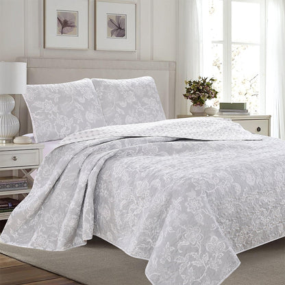 Coastal Floral Quilt Set - Coastal Floral Bedding - Aqua & Grey Color Options