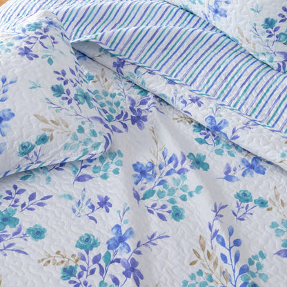 Beautiful Blue Floral Quilt Set - April Morning - Coastal Floral Bedding