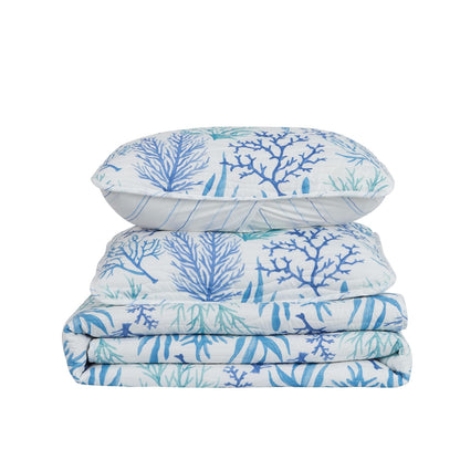 Coastal Blue Coral Quilt Amelia Island 3PC - Lightweight Microfiber