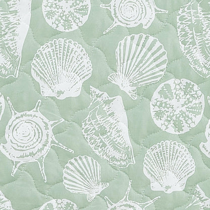 Green Seashell Quilt - Emerald Bay - Seashell Themed Bedding Sets