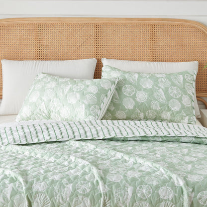 Green Seashell Quilt - Emerald Bay - Seashell Themed Bedding Sets