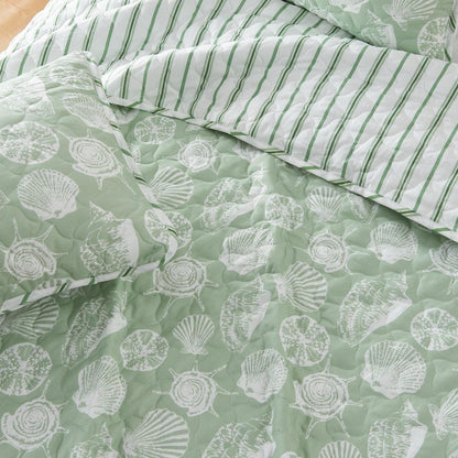 Green Seashell Quilt - Emerald Bay - Seashell Themed Bedding Sets