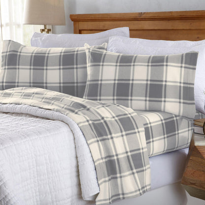 Plaid Fleece Sheet Sets - Navy Blue, Grey, Red & Black
