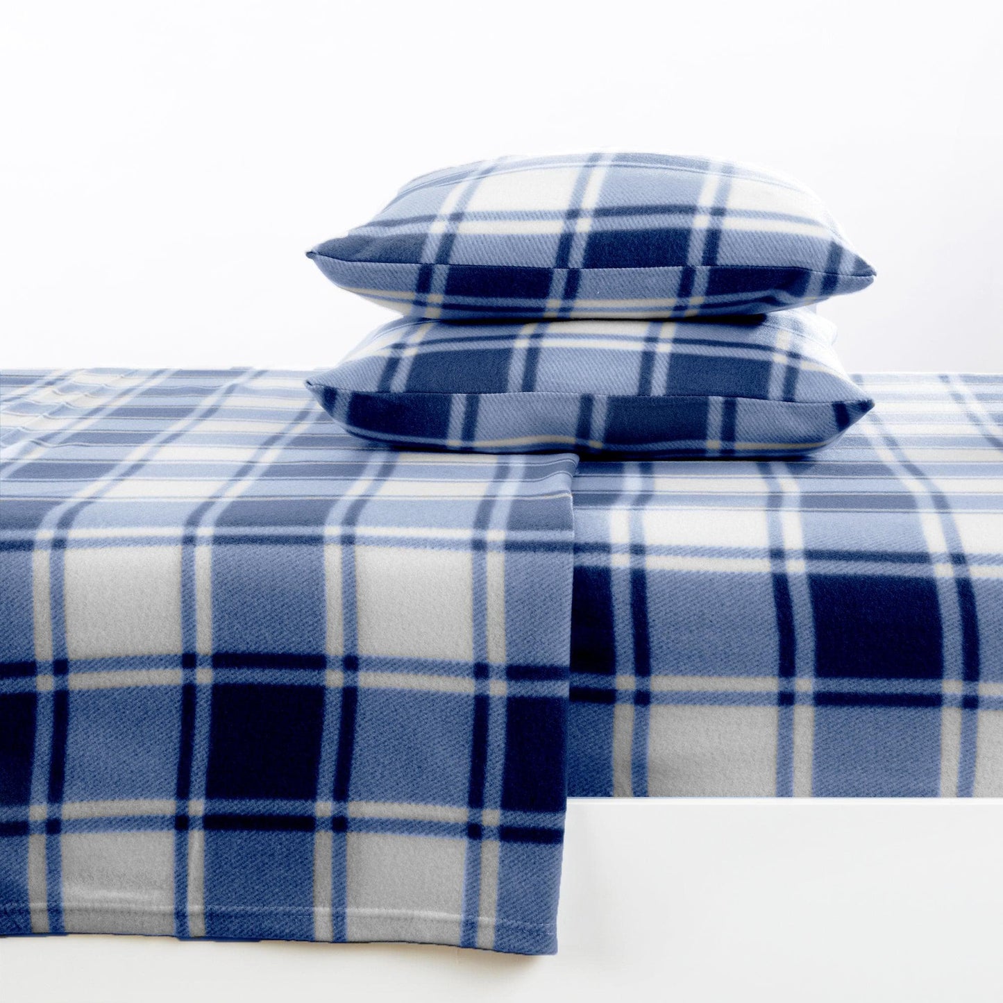 Plaid Fleece Sheet Sets - Navy Blue, Grey, Red & Black