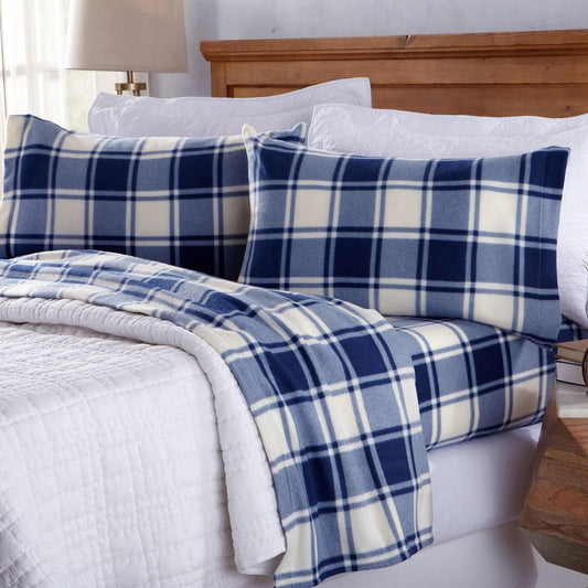 Plaid Fleece Sheet Sets - Navy Blue, Grey, Red & Black