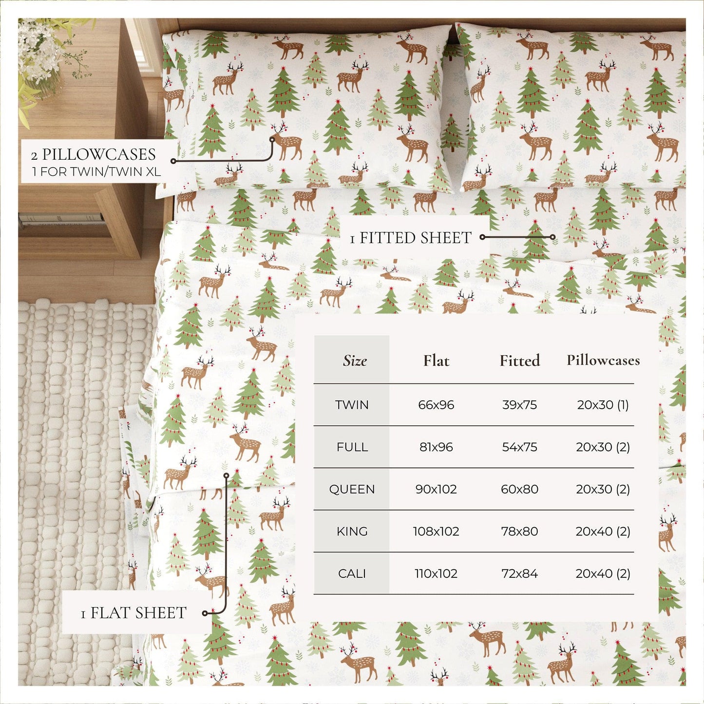 100% Turkish Cotton Flannel Sheet Sets - Christmas Sheets
