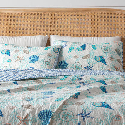 Coastal Blue Quilt Set Bali Collection 3PC - Lightweight Microfiber