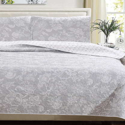 Coastal Floral Quilt Set - Coastal Floral Bedding - Aqua & Grey Color Options