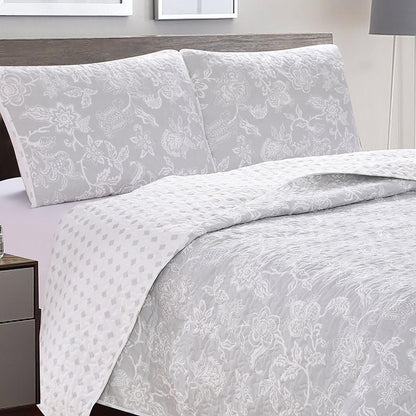 Coastal Floral Quilt Set - Coastal Floral Bedding - Aqua & Grey Color Options