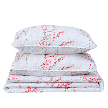 Floral Quilt - White & Coral - Floral Themed Quilts