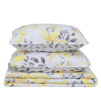 Floral Quilt Set - Yellow & Grey - Floral Themed Bedding