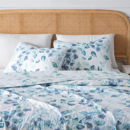 Blue & White Floral Quilt Set - Miranda Collection - Coastal Floral Bedding
