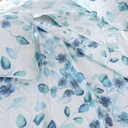 Blue & White Floral Quilt Set - Miranda Collection - Coastal Floral Bedding