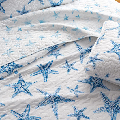 Trinidad Coastal Blue Sea Star Quilt Set 3PC - Starfish Themed Quilts