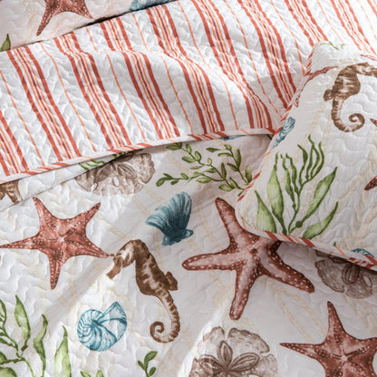 Coastal Quilt Set - Coral, Seahorse & Starfish Themed Quilt