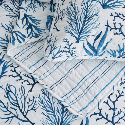 Coastal Navy Coral Quilt Set | Saelia Collection| Lightweight Microfiber