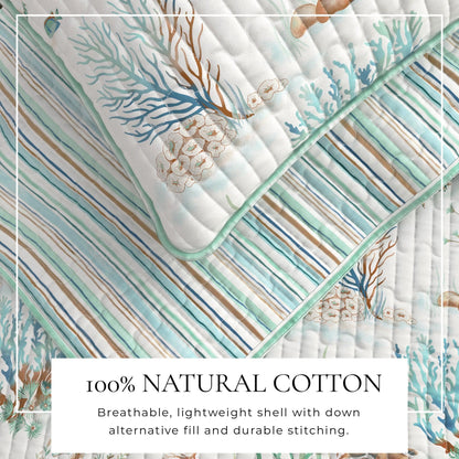 Coastal Pastel Coral Cotton Quilt Set - Coral Themed Bedding Sets