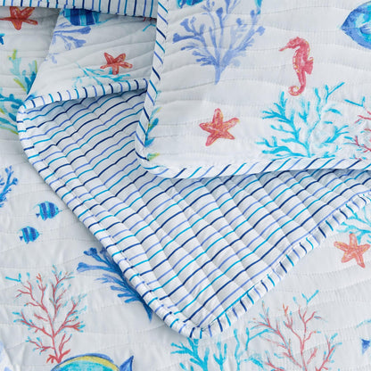 Colorful Coral Coastal Seascape Quilt Set - Ryanne Collection