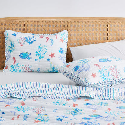 Colorful Coral Coastal Seascape Quilt Set - Ryanne Collection