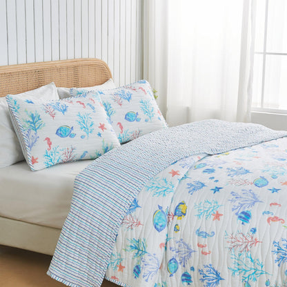 Colorful Coral Coastal Seascape Quilt Set - Ryanne Collection