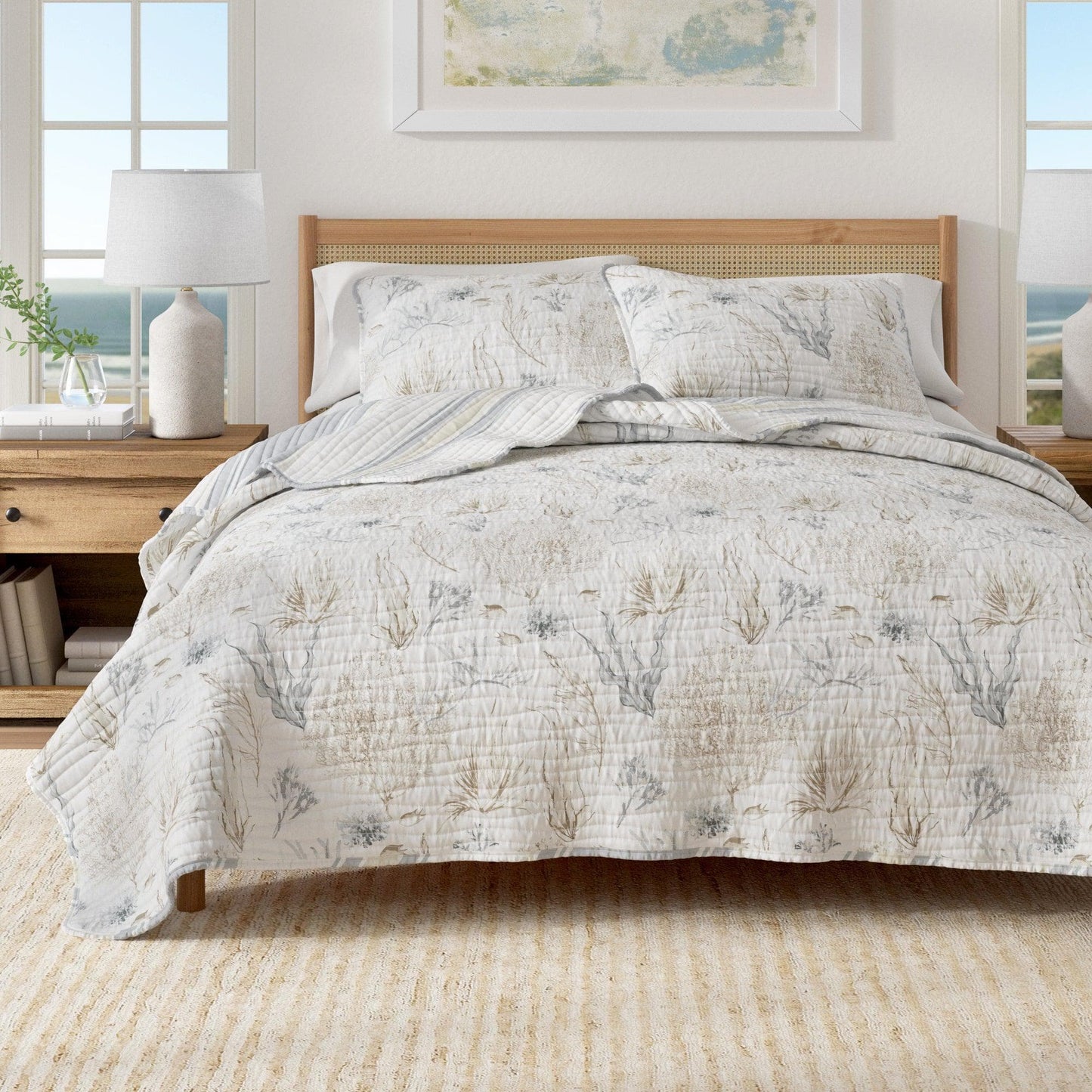 Coastal Coral Sea Maze Coastal Quilt Set - Coral Themed Bedding