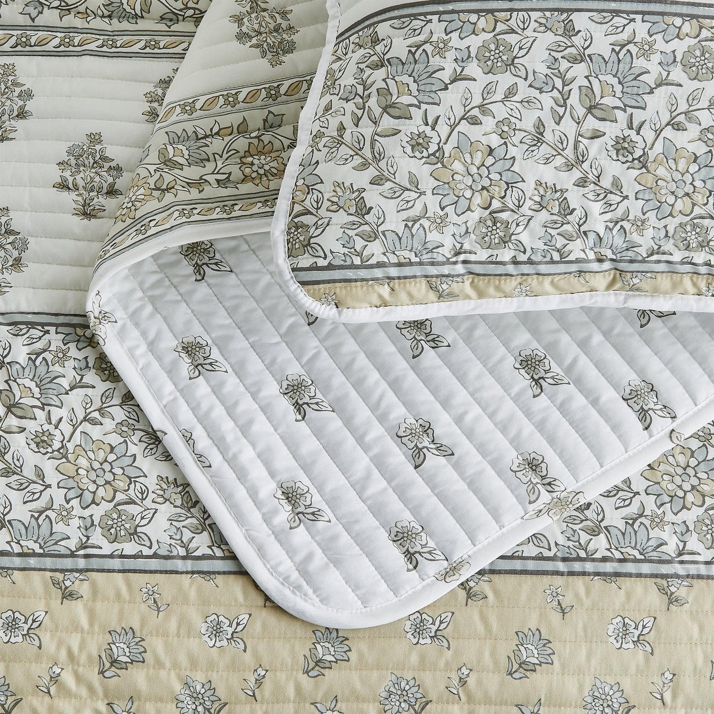 Floral Striped Microfiber Quilt Set - Floral Quilts