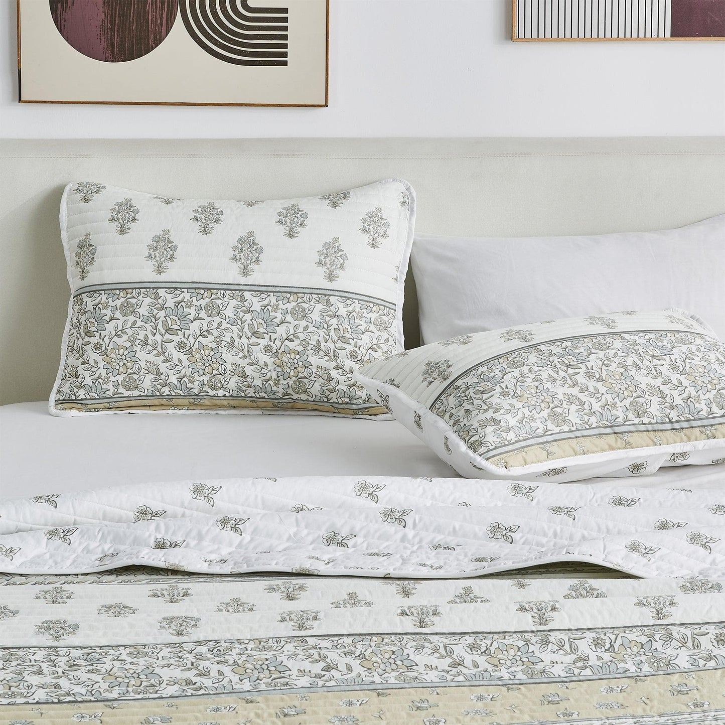 Floral Striped Microfiber Quilt Set - Floral Quilts