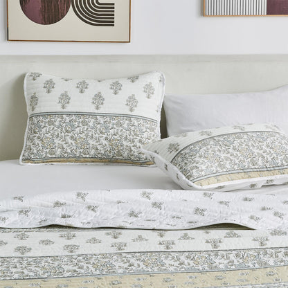 Floral Striped Microfiber Quilt Set - Floral Quilts