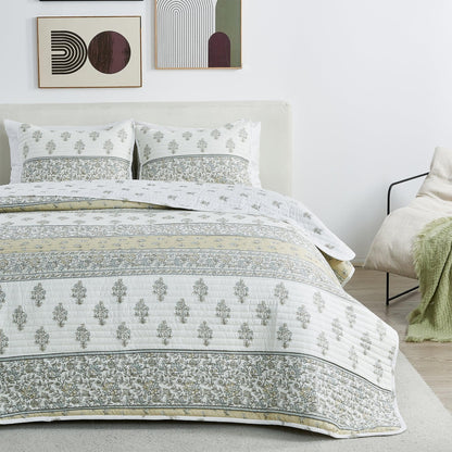 Floral Striped Microfiber Quilt Set - Floral Quilts
