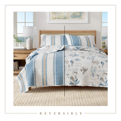 Stripe & Ocean Story Coastal Quilt Set - Coastal Blue Bedding Sets