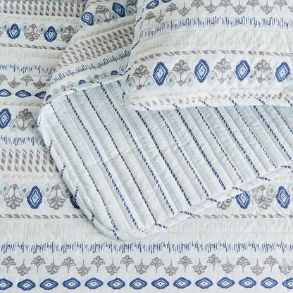 Coastal Striped Quilt Set - Beautiful Blue & White Striped Coastal Quilts