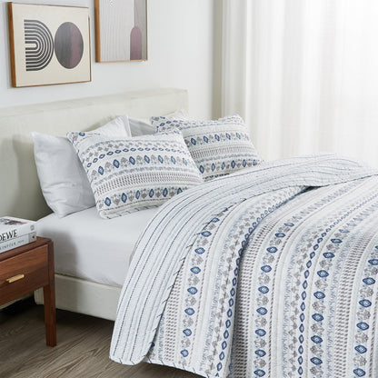 Coastal Striped Quilt Set - Beautiful Blue & White Striped Coastal Quilts