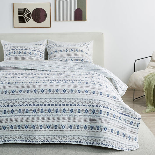 Coastal Striped Quilt Set - Beautiful Blue & White Striped Coastal Quilts