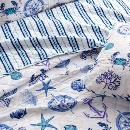 Coastal Azure Cotton Quilt Set 3PC - Blue Coastal Bedding Sets