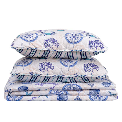 Coastal Azure Cotton Quilt Set 3PC - Blue Coastal Bedding Sets