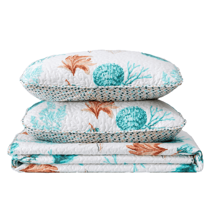 Key West Coral Quilt Set - Tropical Coastal Bedding Sets