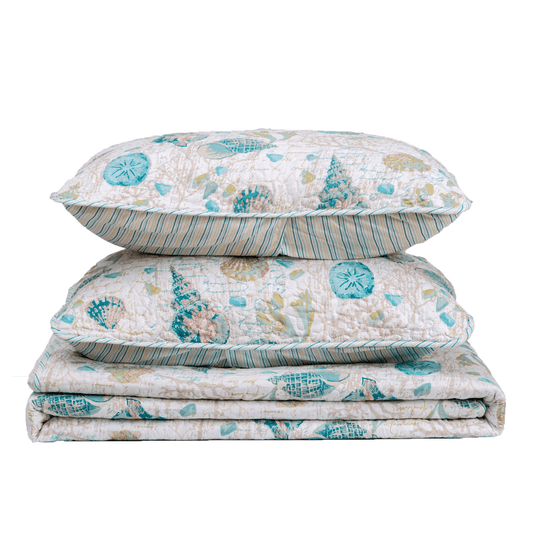 Seashell & Coral Quilt Set - Seashell Themed Bedding Sets