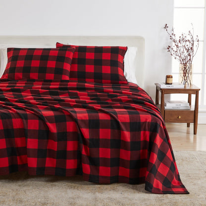 Plaid Fleece Sheet Sets - Navy Blue, Grey, Red & Black