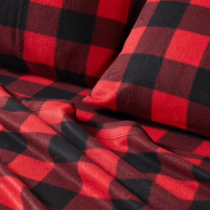 Plaid Fleece Sheet Sets - Navy Blue, Grey, Red & Black