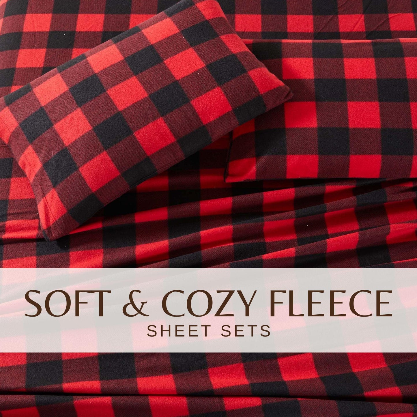Plaid Fleece Sheet Sets - Navy Blue, Grey, Red & Black