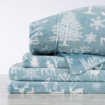 Velvet Luxe Printed Plush Sheet - Winter & Christmas Themed Bedding