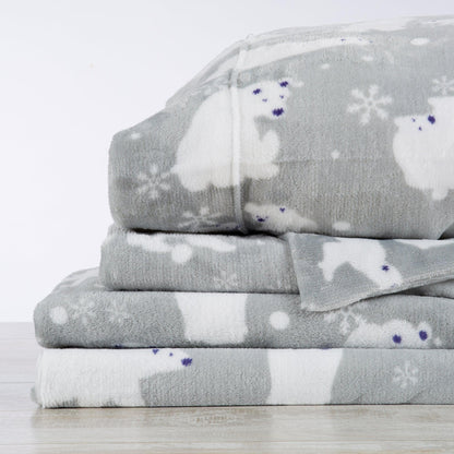 Velvet Luxe Printed Plush Sheet - Winter & Christmas Themed Bedding