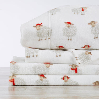 Velvet Luxe Printed Plush Sheet - Winter & Christmas Themed Bedding
