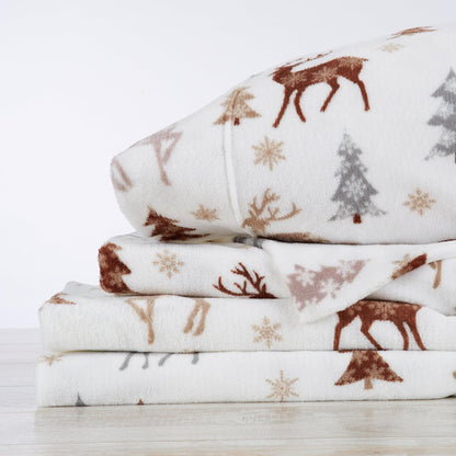 Velvet Luxe Printed Plush Sheet - Winter & Christmas Themed Bedding