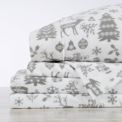 Velvet Luxe Printed Plush Sheet - Winter & Christmas Themed Bedding