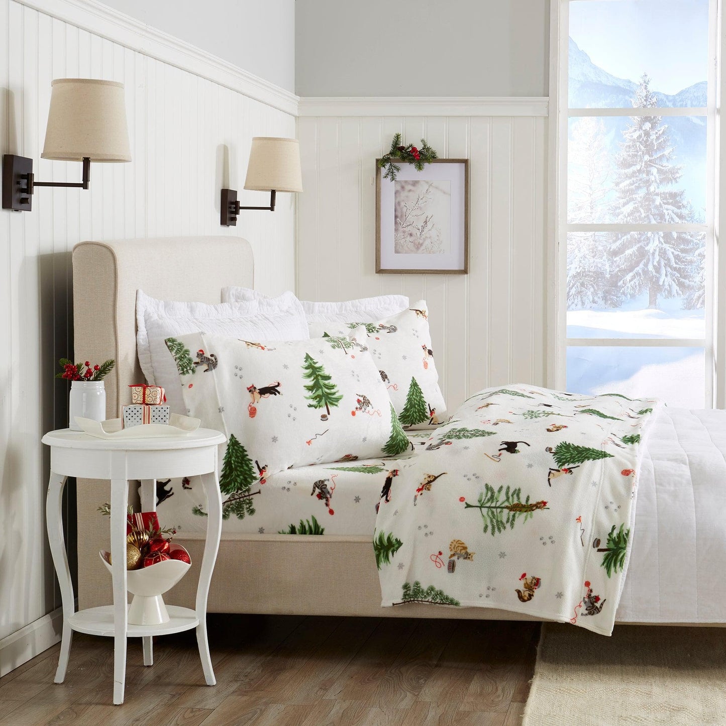 Velvet Luxe Printed Plush Sheet - Winter & Christmas Themed Bedding
