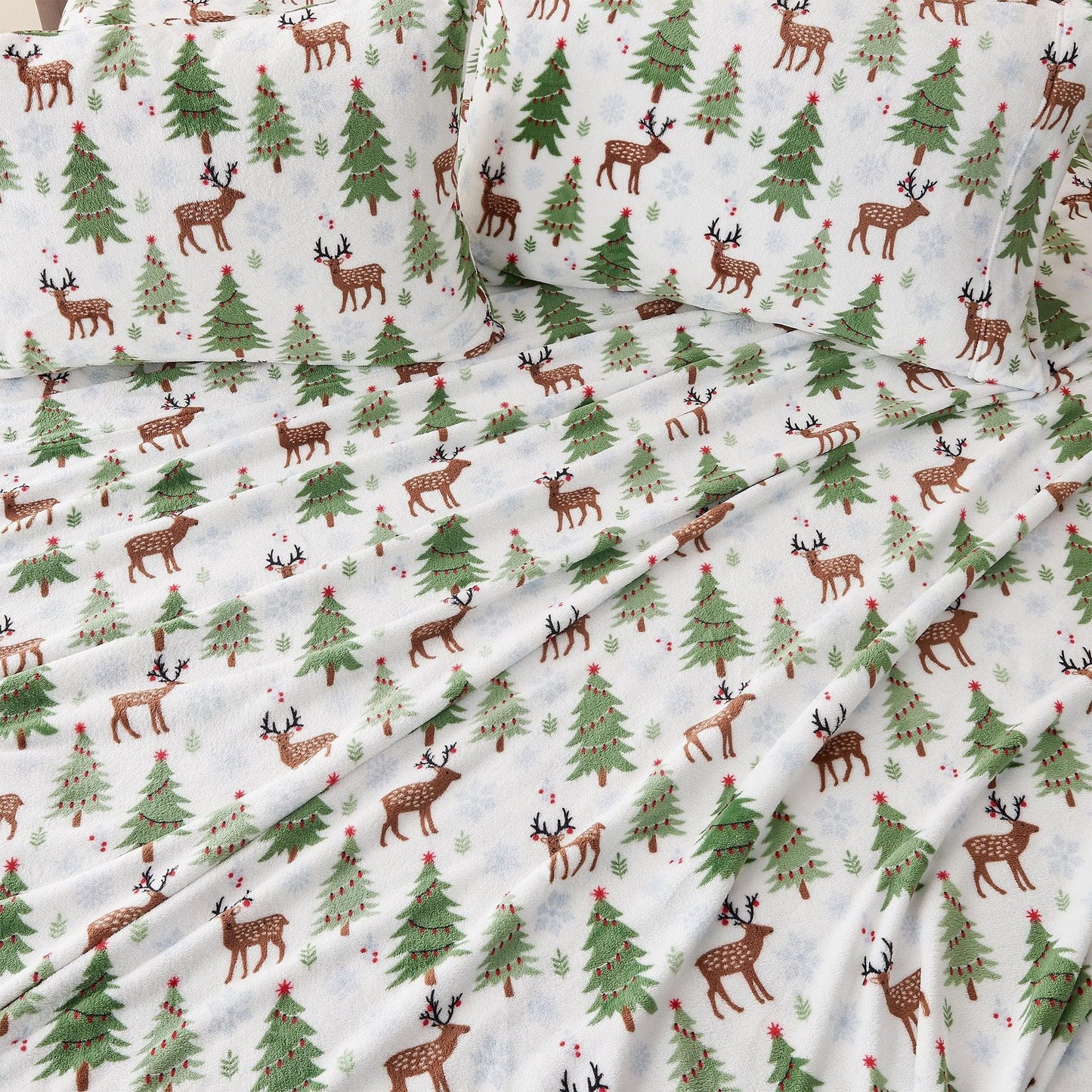 Velvet Luxe Printed Plush Sheet - Winter & Christmas Themed Bedding