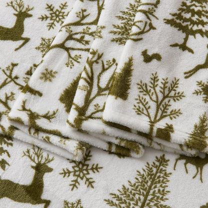 Velvet Luxe Printed Plush Sheet - Winter & Christmas Themed Bedding