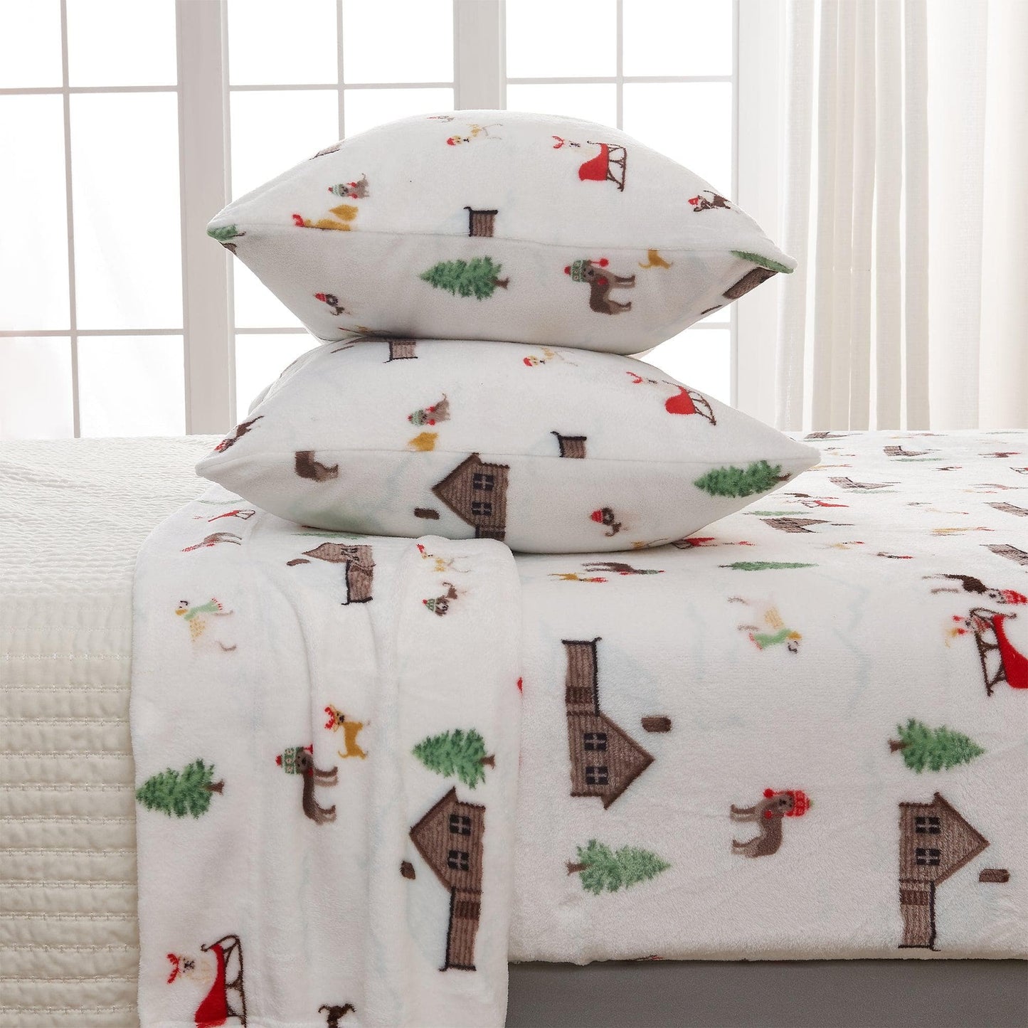 Velvet Luxe Printed Plush Sheet - Winter & Christmas Themed Bedding