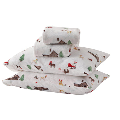Velvet Luxe Printed Plush Sheet - Winter & Christmas Themed Bedding